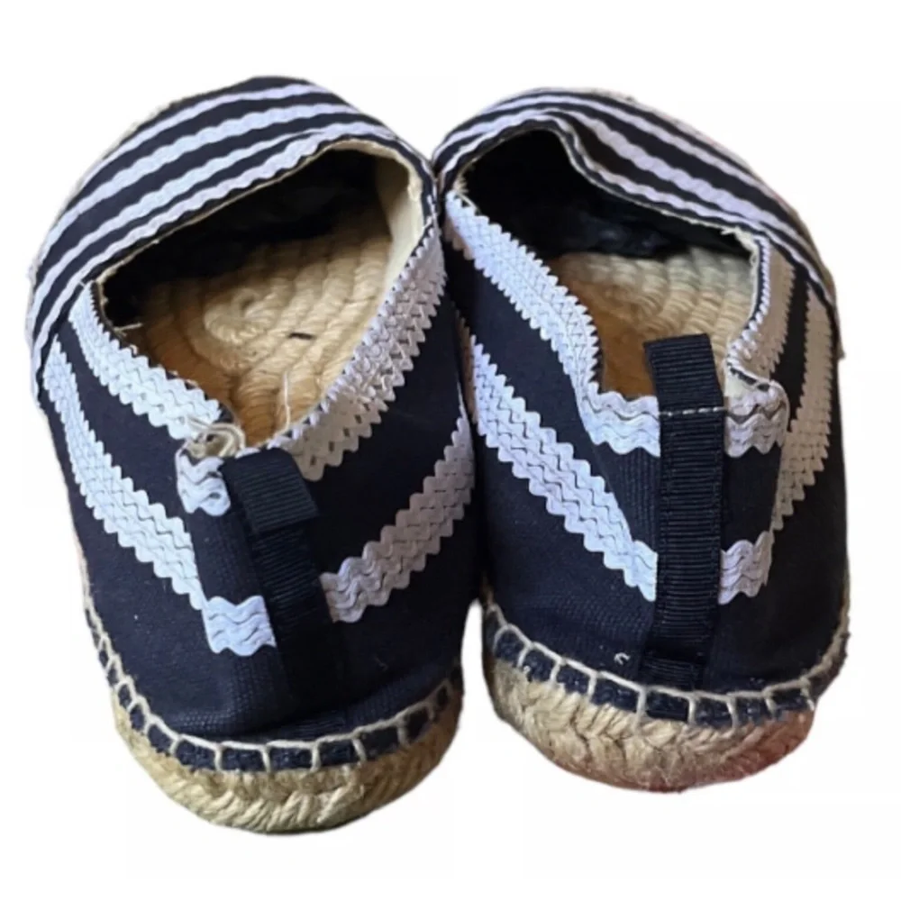 Boden Canvas Stripes Espadrille Flats Navy Blue White Made in Spain Size 9.5